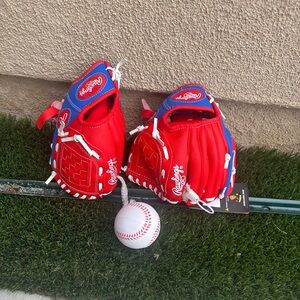 Rawlings Red and Blue Baseball Glove Set